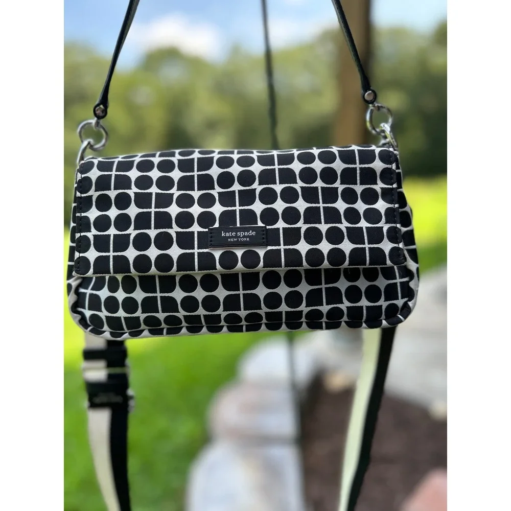 Kate Spade Noel Jacquard KF864 Convertible Crossbody Shoulder Bag Black